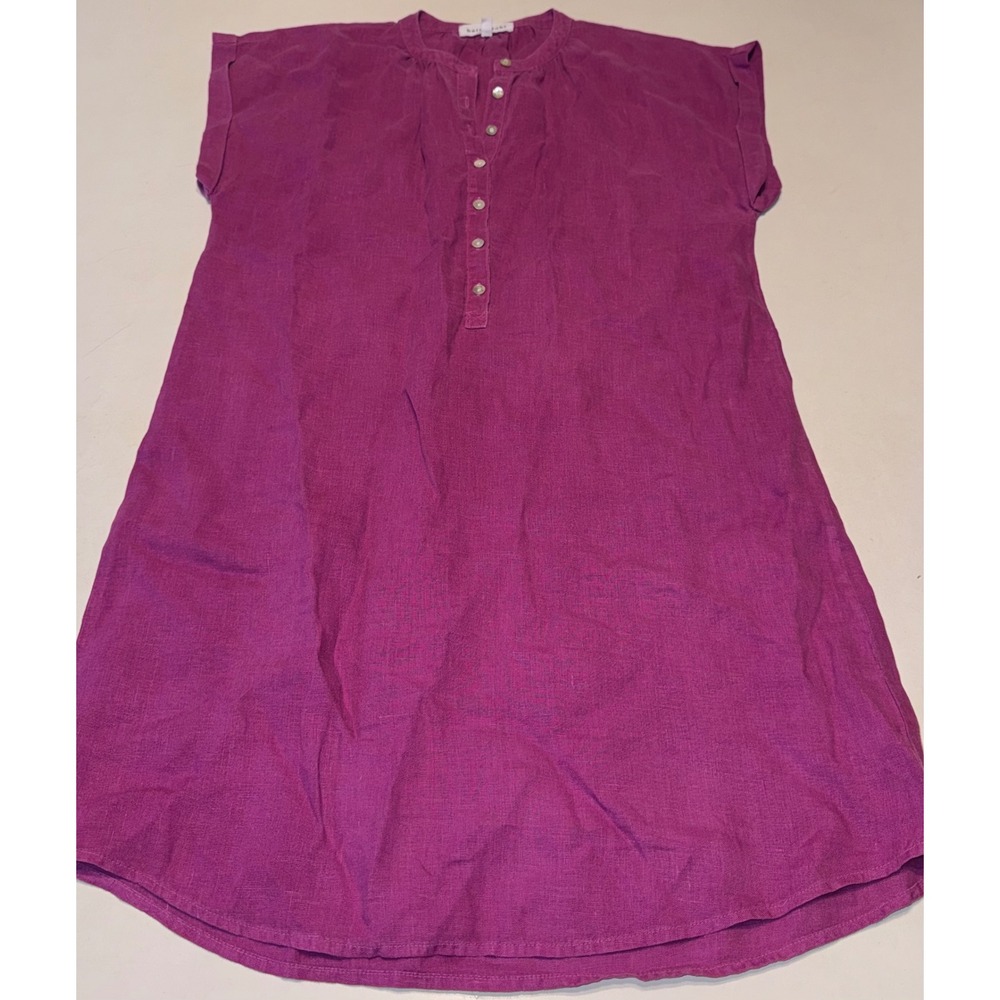 Bella Dahl Magenta Pink 100% Linen Button Front Shift Beach Vacation Dress XS